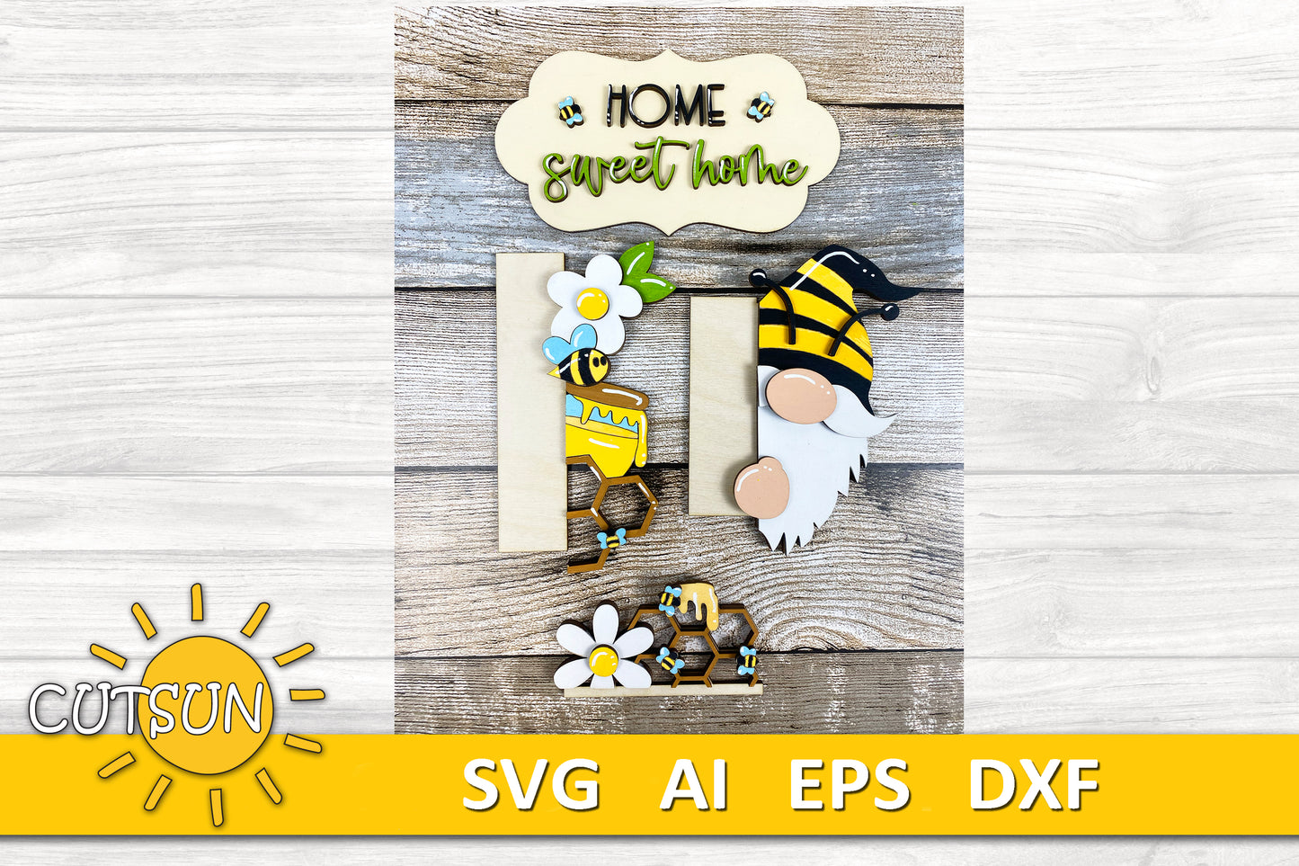 Honey Bee porch sign add-on with a free Interchangeable Porch leaner SVG Gnome vertical porch sign SVG Summer porch decor Laser cut file