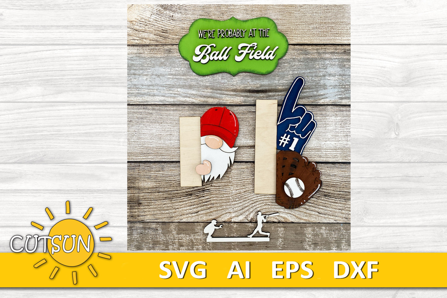 Baseball gnome Vertical porch sign SVG Laser cut file