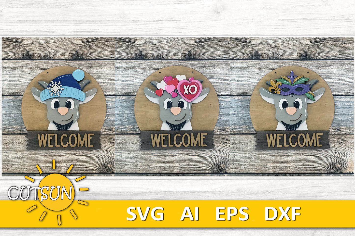 Goat Door Hanger SVG | Round Interchangeable Welcome Sign Base File | Farmhouse Goat SVG Laser Cut File
