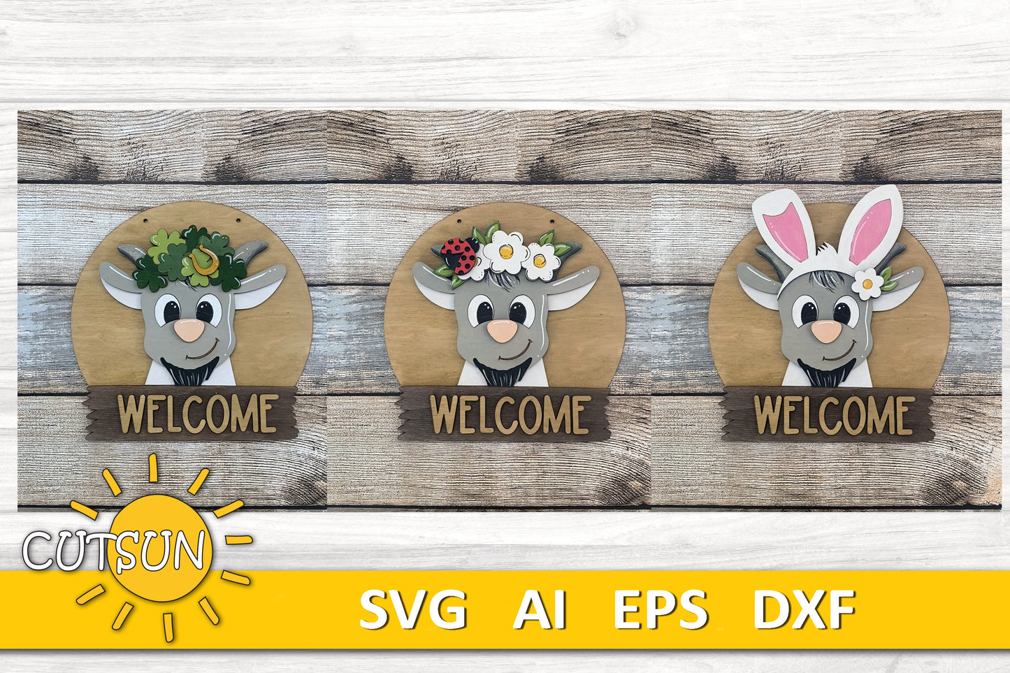 Goat Door Hanger SVG | Round Interchangeable Welcome Sign Base File | Farmhouse Goat SVG Laser Cut File