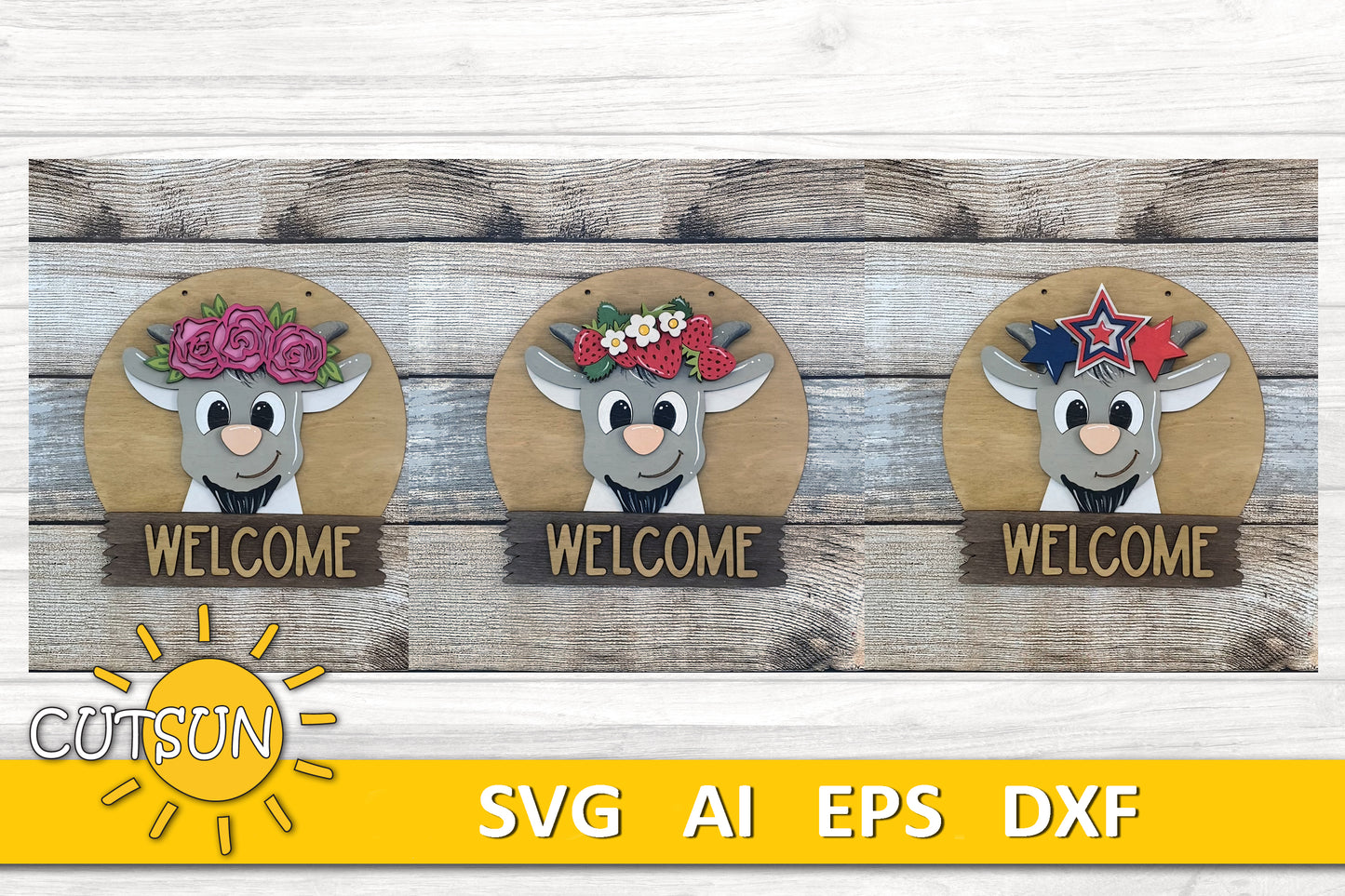 Goat Door Hanger SVG | Round Interchangeable Welcome Sign Base File | Farmhouse Goat SVG Laser Cut File