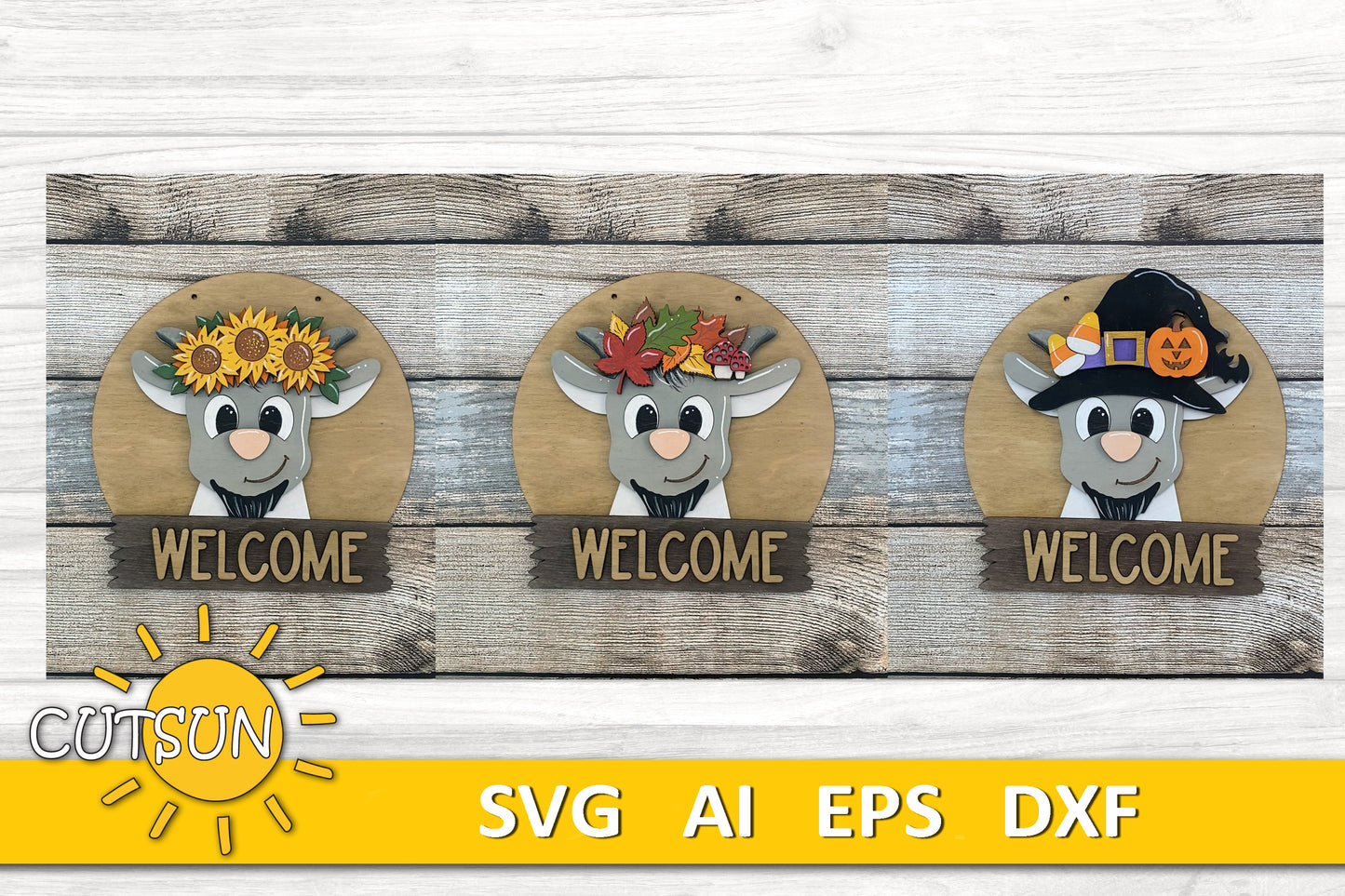 Goat Door Hanger SVG | Round Interchangeable Welcome Sign Base File | Farmhouse Goat SVG Laser Cut File