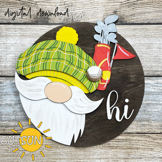Golf Gnome Door Hanger SVG | Interchangeable Gnome Welcome Sign SVG | Funny Golf Laser Cut File for Front Door Decor