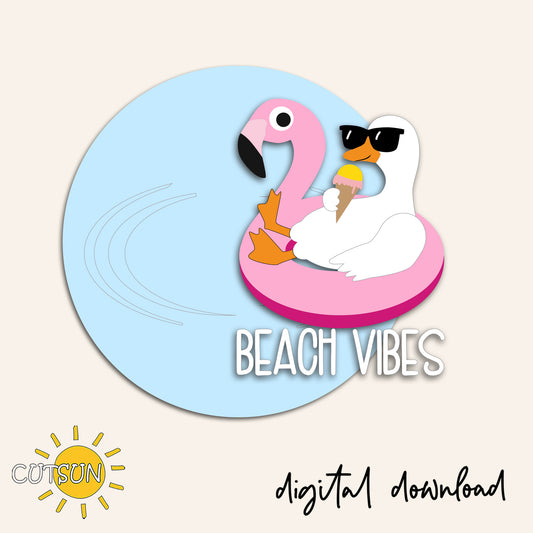 Beach Vibes Goose Door Sign SVG – Summer Flamingo Pool Float Laser Cut File