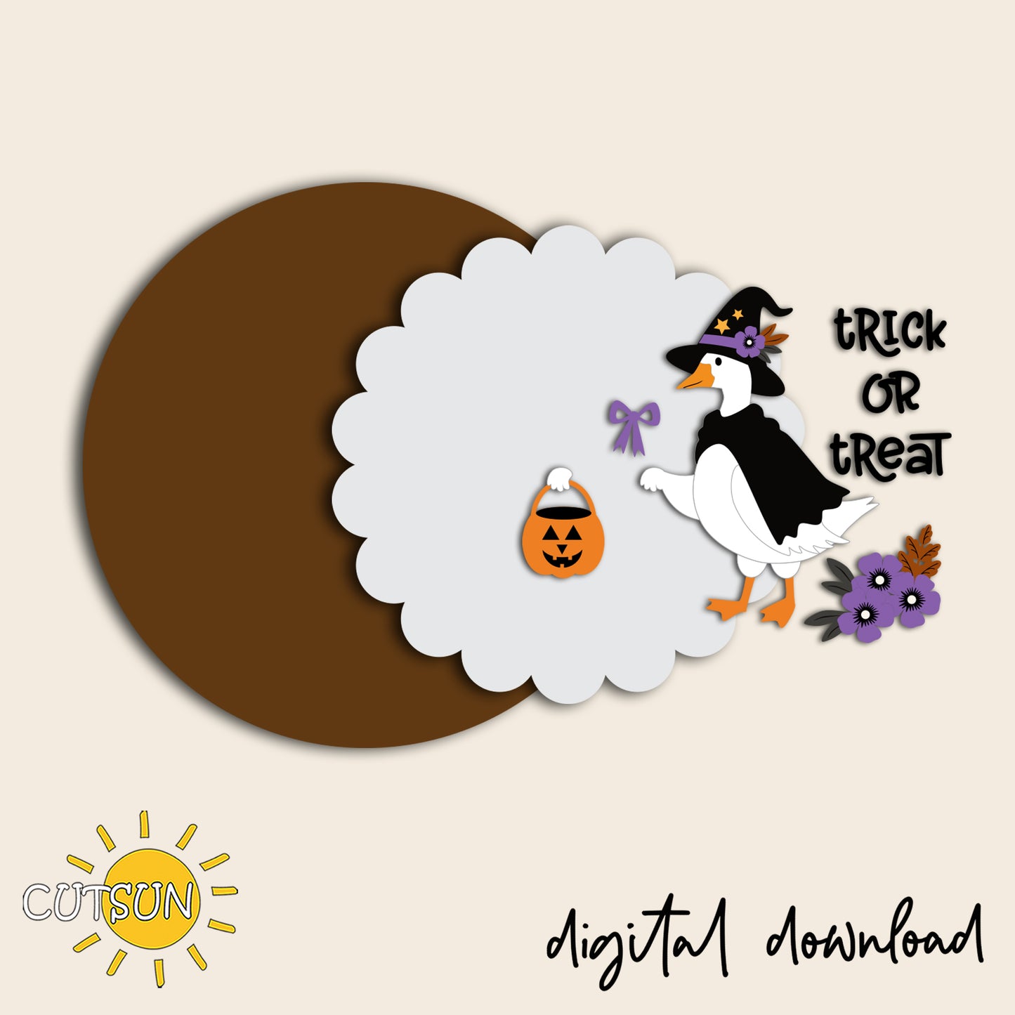 Halloween Goose Door Sign SVG – Trick or Treat Witch Goose Layered Laser Cut File