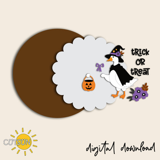 Halloween Goose Door Sign SVG – Trick or Treat Witch Goose Layered Laser Cut File