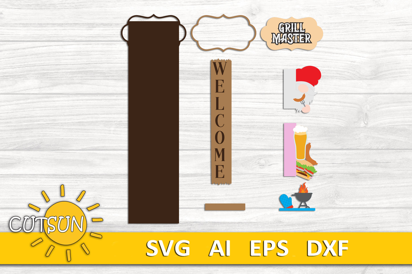 Grill Master porch sign add-on with a free Interchangeable Porch leaner SVG Gnome vertical sign SVG Father's day porch decor Laser cut file