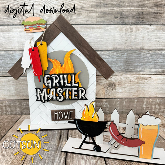 Grill Master Add-On SVG for Interchangeable Shelf Decor | House and Fence Set Laser Cut File | Father’s Day BBQ Sign SVG