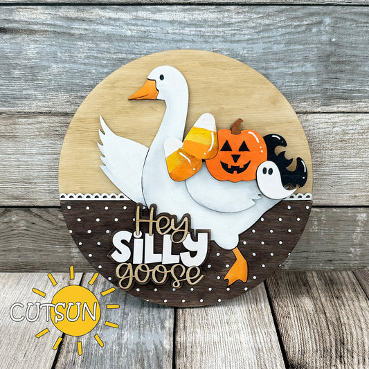 Halloween add-on SVG for goose sign with pumpkin, ghost, and candy corn – digital laser cut file