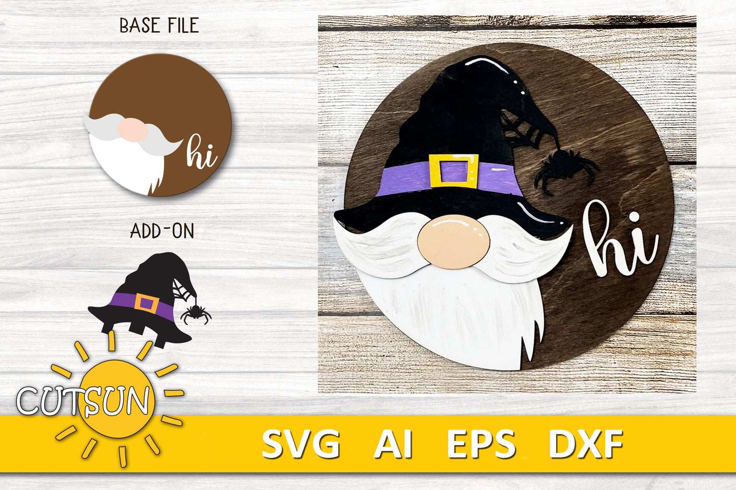 Interchangeable Round Gnome door hanger SVG Witch Gnome svg Halloween Gnome svg Add-on Gnome Hi Door sign svg Glowforge SVG Laser cut file