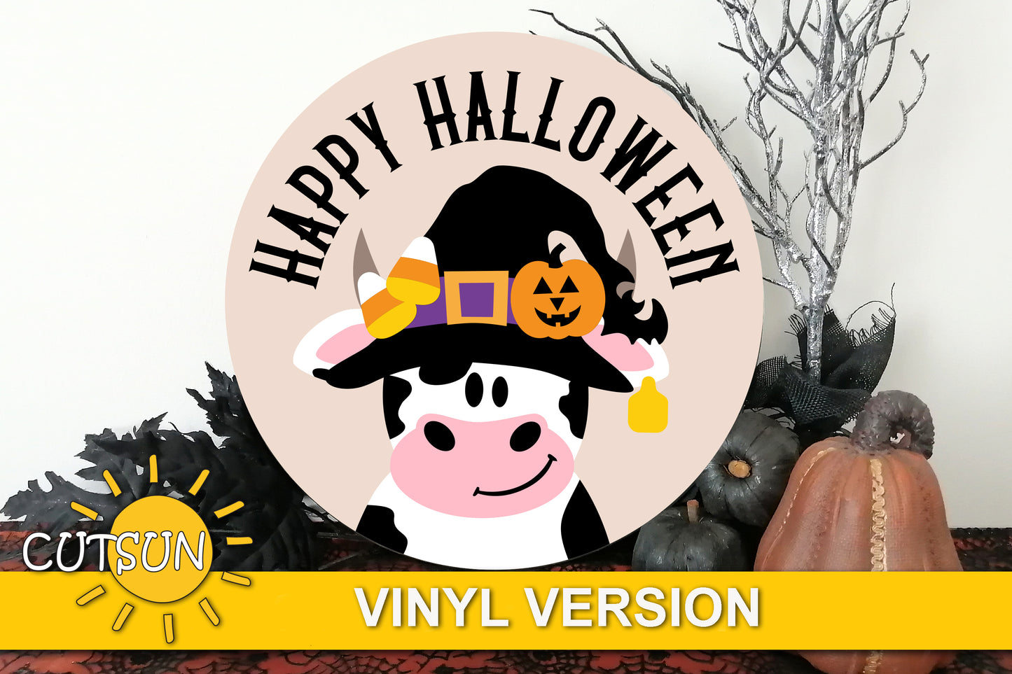 Halloween Cow door hanger SVG Round door hanger svg