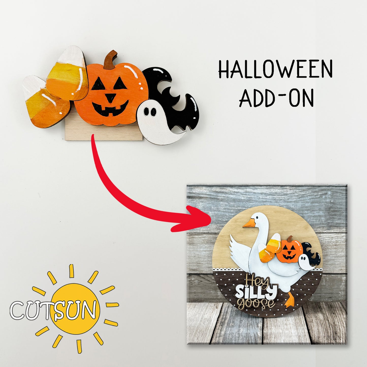 Halloween Add-On SVG for Interchangeable Goose Door Hanger – Pumpkin, Ghost & Candy Corn | Laser Cut File for Fall Decor