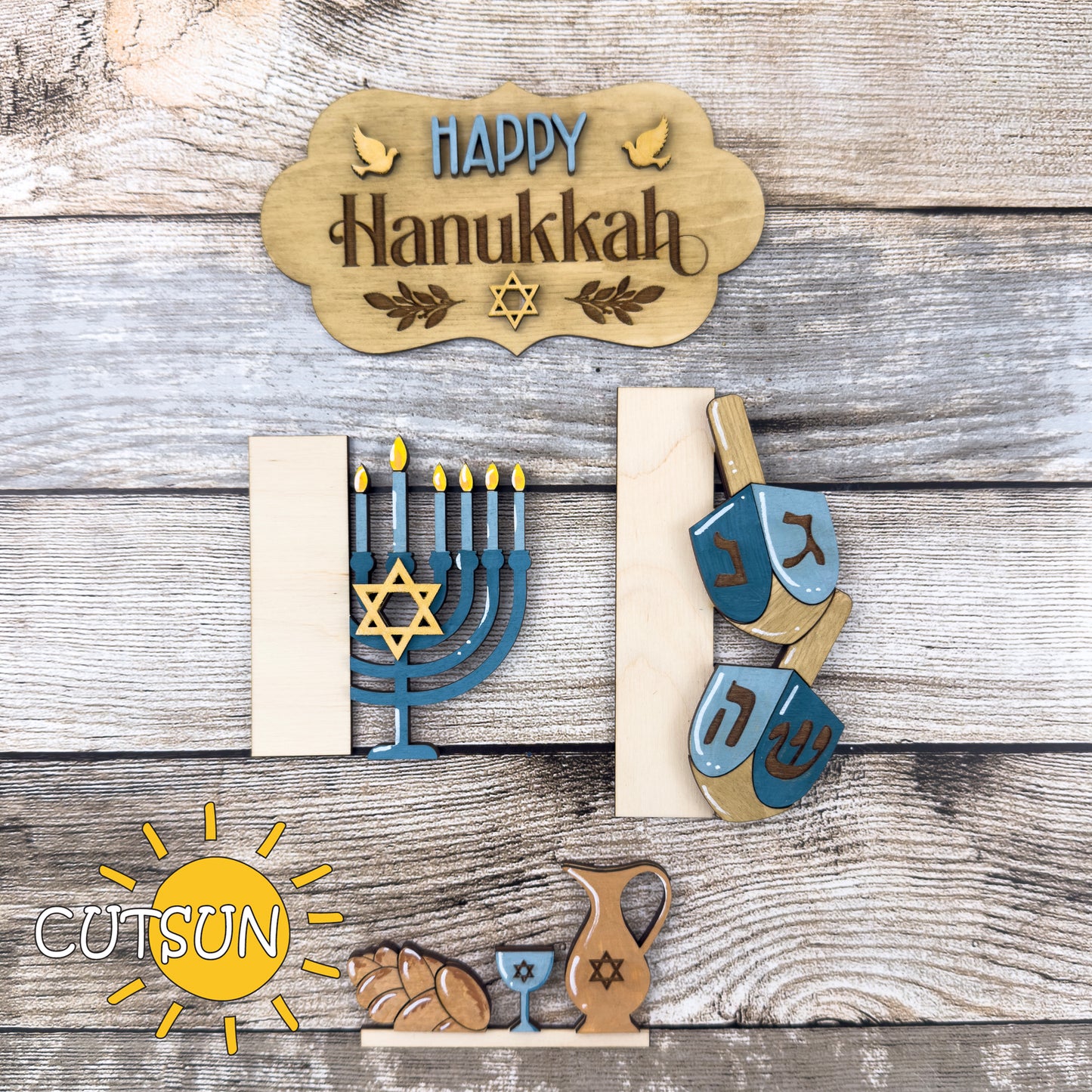 Happy Hanukkah Porch Sign SVG | Interchangeable Vertical Porch Leaner Add-On | Hanukkah Welcome Sign SVG | Laser Cut File Digital Download