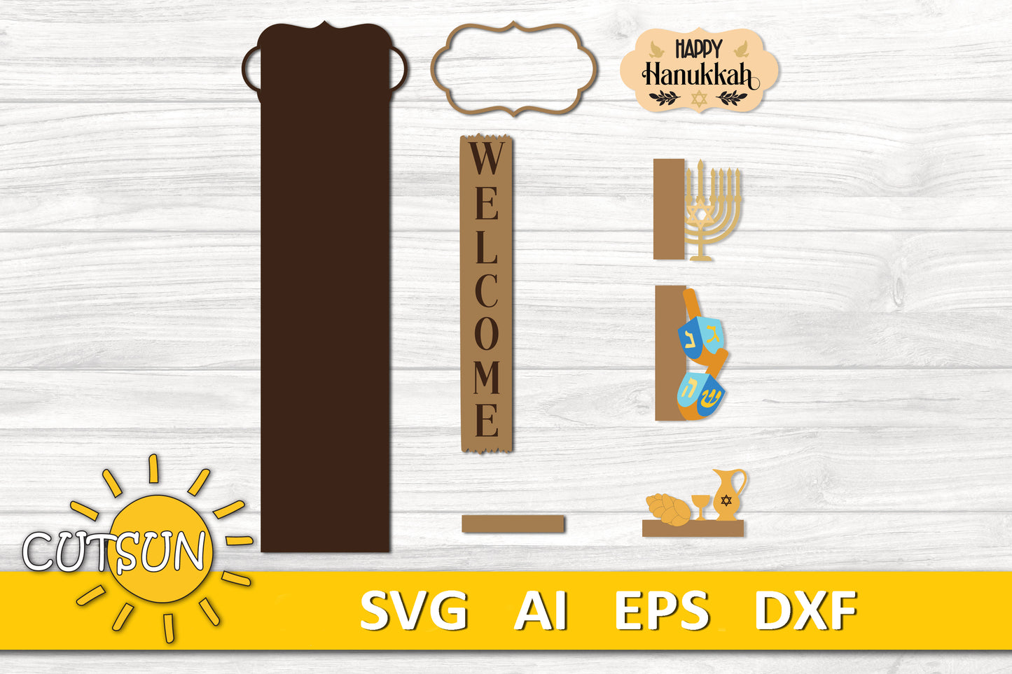 Happy Hanukkah Porch Sign SVG | Interchangeable Vertical Porch Leaner Add-On | Hanukkah Welcome Sign SVG | Laser Cut File Digital Download