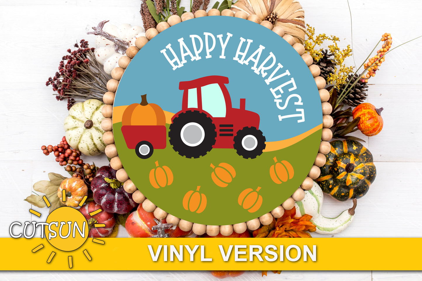 Happy Harvest Door Hanger SVG | Tractor Welcome Sign | Laser Cut File for Fall Farmhouse Decor