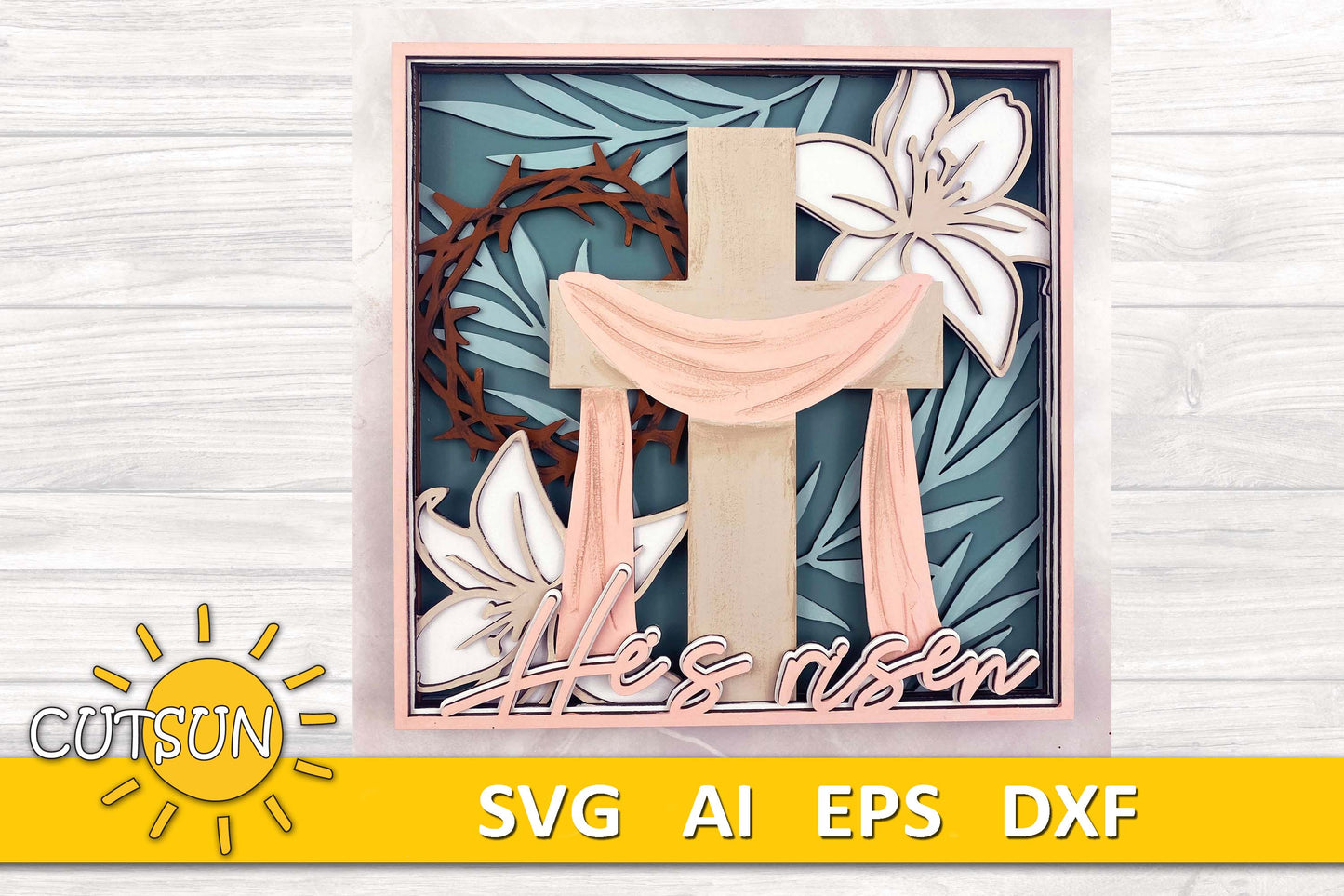 He Is Risen Shadow Box SVG | Easter Christian Wall Art SVG | Religious Resurrection Cross SVG | Easter svg