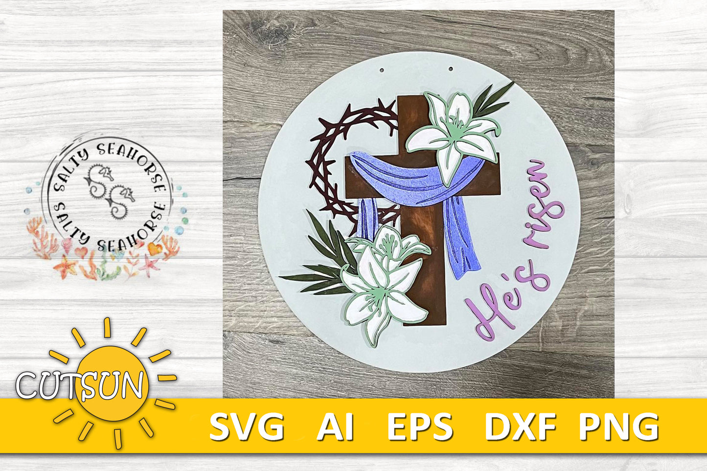 Easter door hanger SVG He's Risen front door decor SVG Christian Easter svg Glowforge SVG Laser cut file