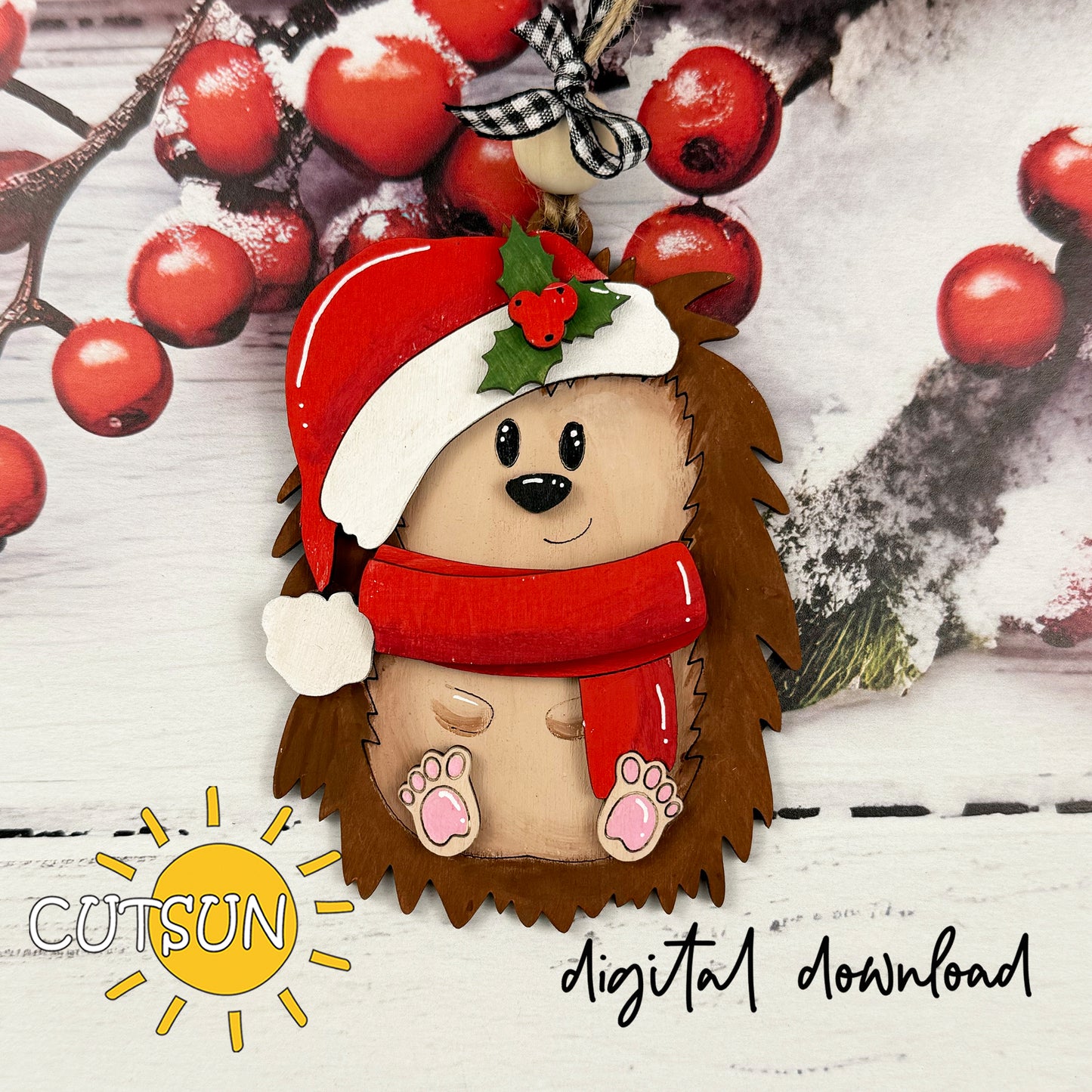 Christmas Hedgehog Ornament SVG – Woodland Animal Laser Cut File