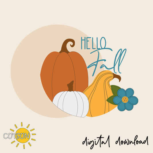 Hello Fall Round Sign SVG | Layered Fall Door Hanger | Pumpkin Welcome Sign | Farmhouse Autumn Door Decor