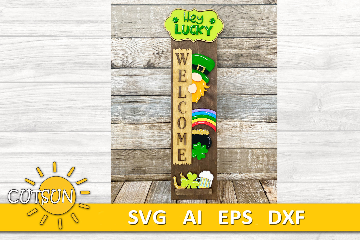 St Patricks day porch sign add-on with a free Interchangeable Porch leaner SVG included Glowforge SVG Laser cut file