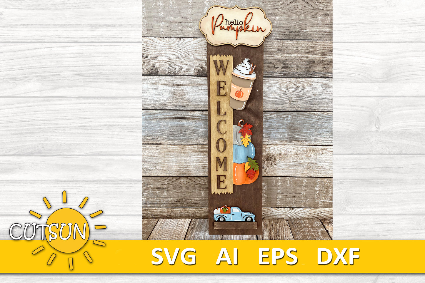 Hello Pumpkin Porch Sign SVG Add-On with FREE Interchangeable Porch Leaner – Fall Laser Cut File for Autumn Decor