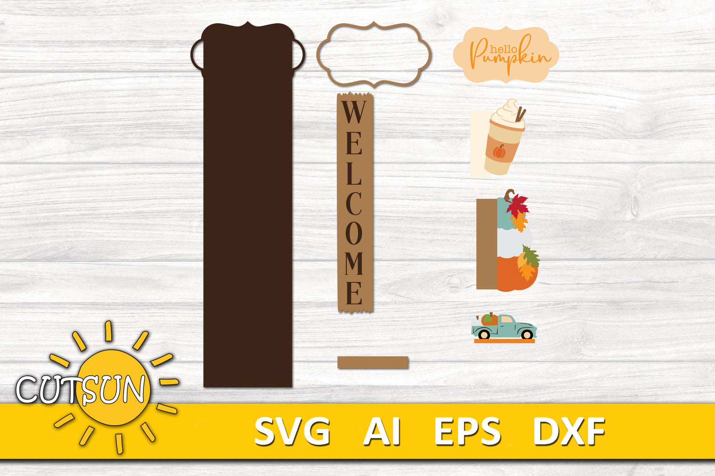 Hello Pumpkin Porch Sign SVG Add-On with FREE Interchangeable Porch Leaner – Fall Laser Cut File for Autumn Decor