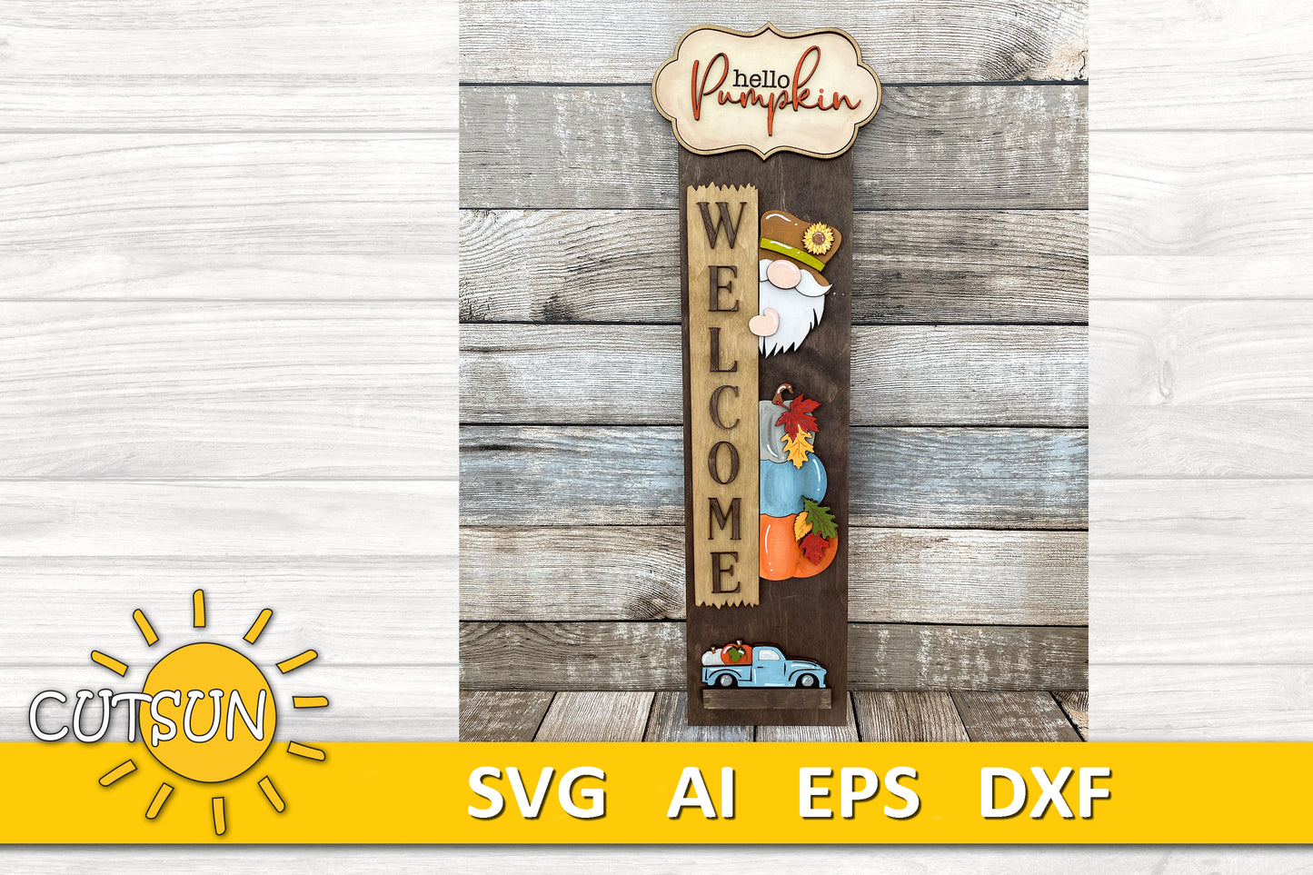 Fall Porch Sign SVG | Interchangeable Porch Leaner | Pumpkin Gnome SVG | Autumn Welcome Sign SVG | Laser Cut File | Digital Download