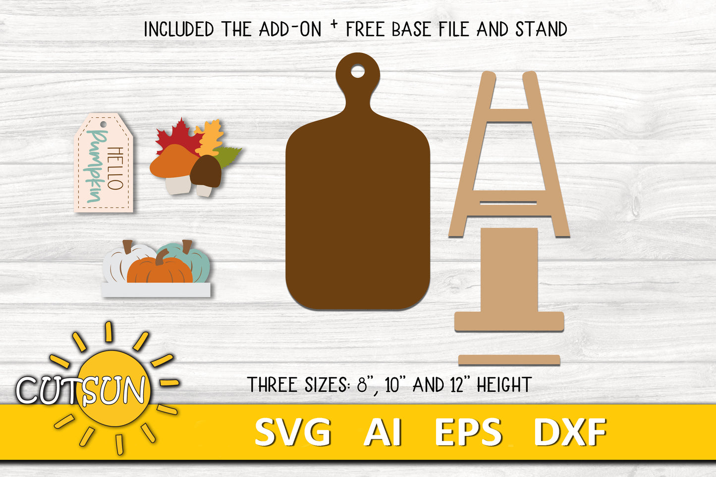 Hello Pumpkin Fall Decor SVG | Interchangeable Cutting Board Decor | Pumpkin and Mushroom Fall Shelf Laser Cut File