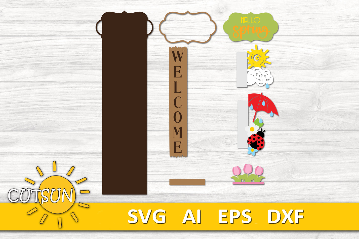 Hello Spring porch sign add-on with a free Interchangeable Porch leaner SVG included Glowforge SVG Laser cut file