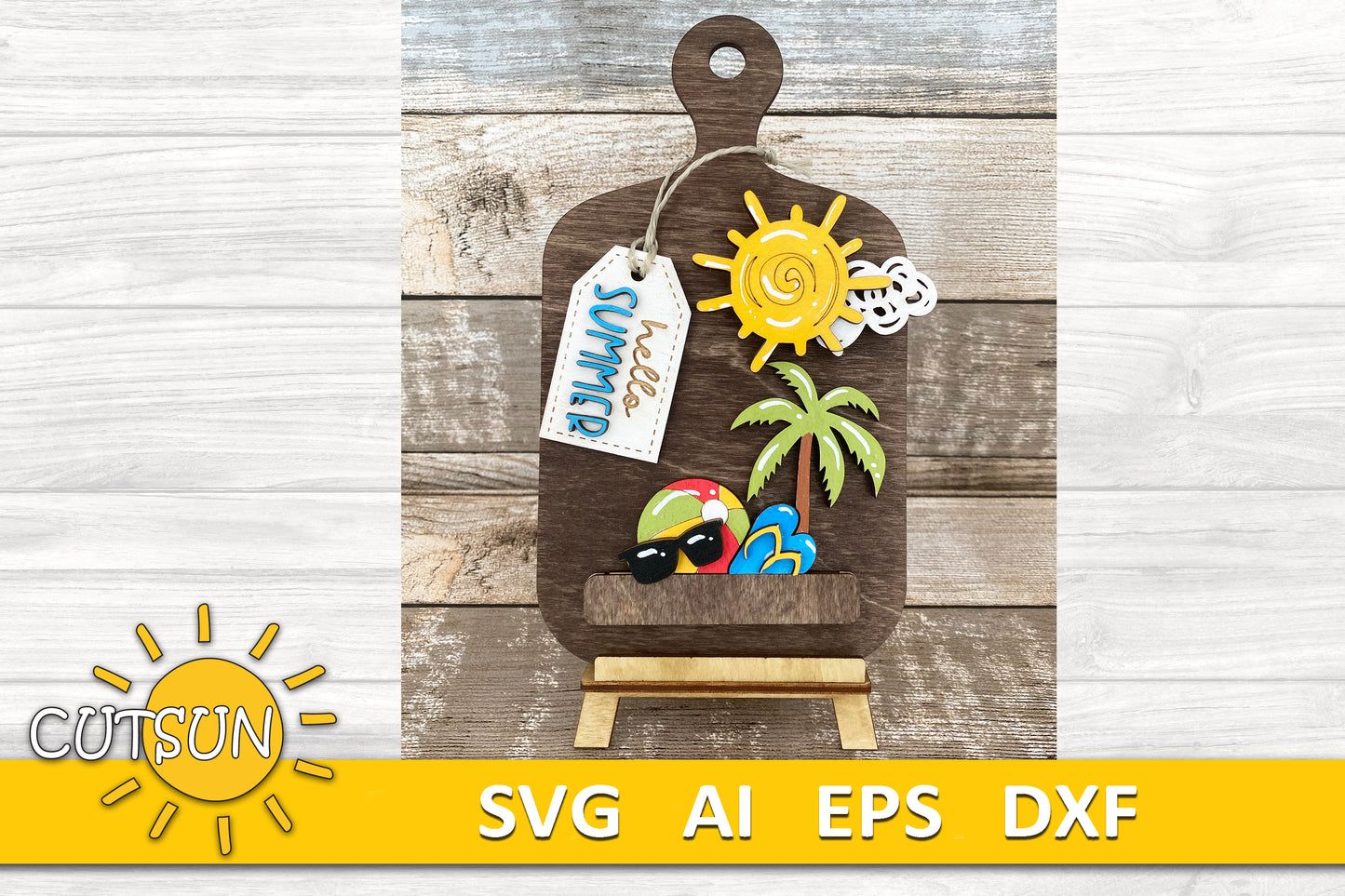 Hello Summer Add-on and Interchangeable Cutting board decor SVG Glowforge SVG Laser cut file