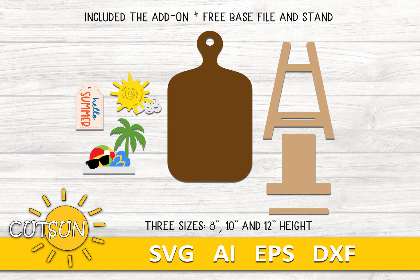 Hello Summer Add-on and Interchangeable Cutting board decor SVG Glowforge SVG Laser cut file