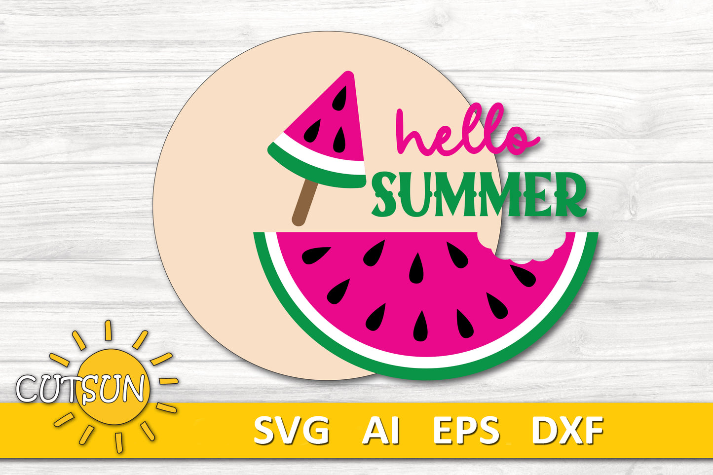 Watermelon Door Hanger SVG | Hello Summer Welcome Sign with Popsicle | Laser Cut File for Seasonal Decor | Cricut SVG
