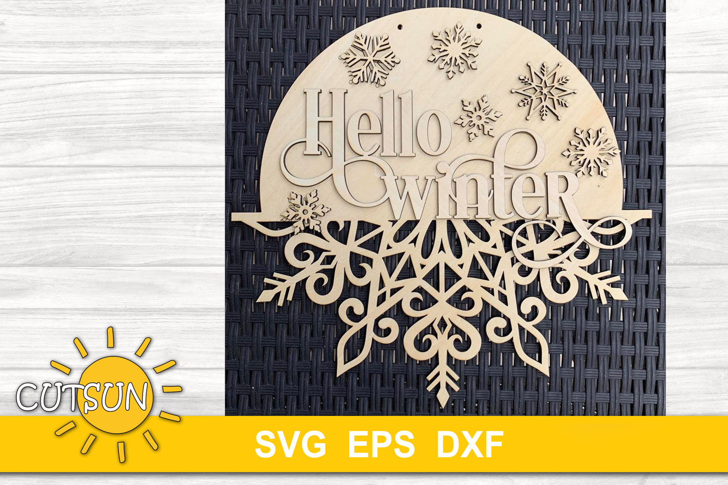 Winter Door Hanger SVG | Hello Winter Snowflake Welcome Sign | Christmas Door Sign Laser Cut File