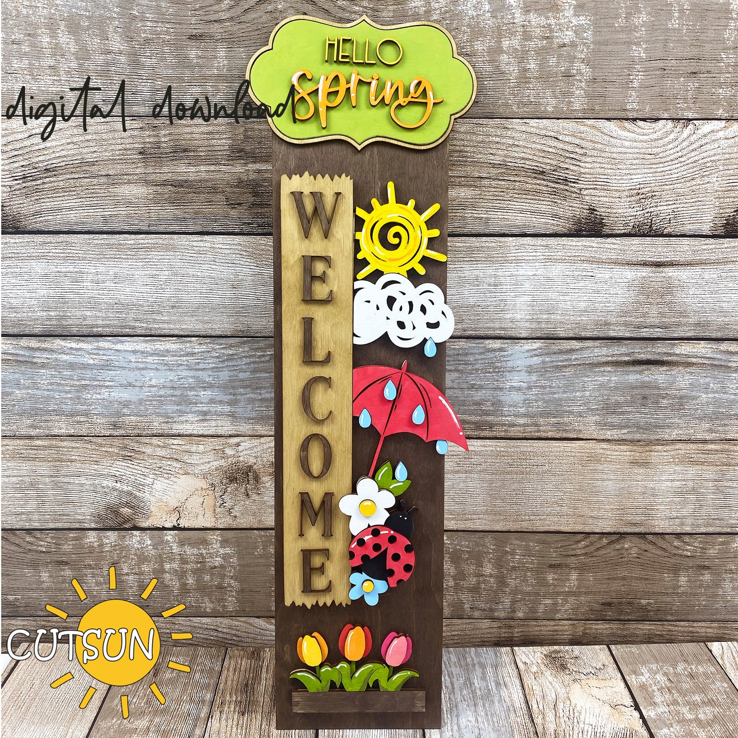 Hello Spring porch sign add-on with a free Interchangeable Porch leaner SVG included Glowforge SVG Laser cut file