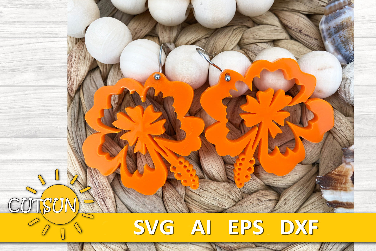 Hibiscus Earring SVG Cute Floral Earrings Svg Laser Jewelry Dangle Earrings Laser Cut Files Hibiscus Svg Glowforge