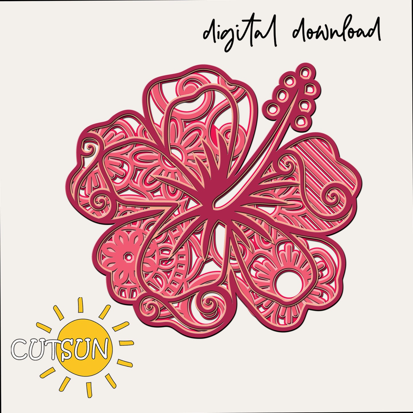 3D layered Hibiscus SVG cut file | Laser cut file