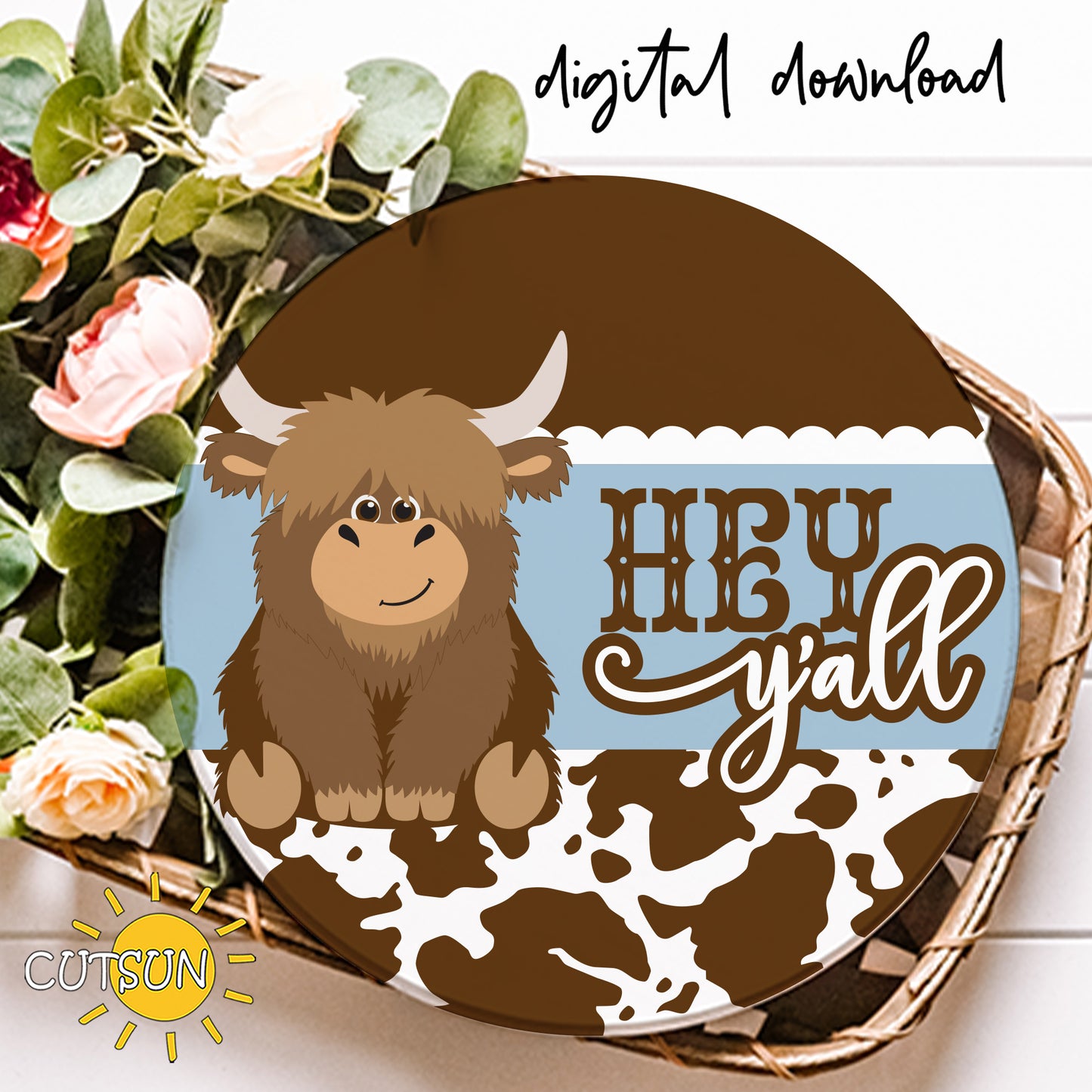 Highland Cow Farmhouse Door sign SVG – Layered Farmhouse Laser Cut File