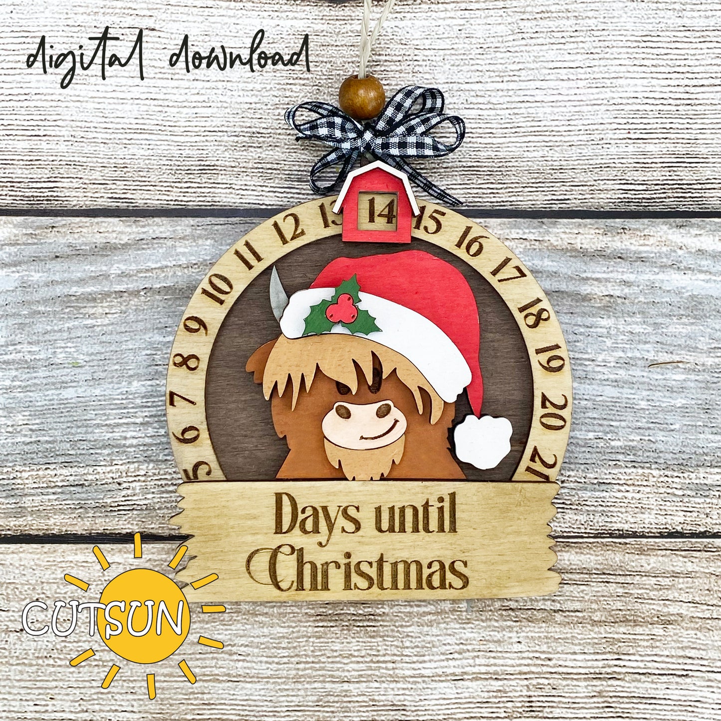 Christmas Highland cow Countdown SVG Laser Cut File