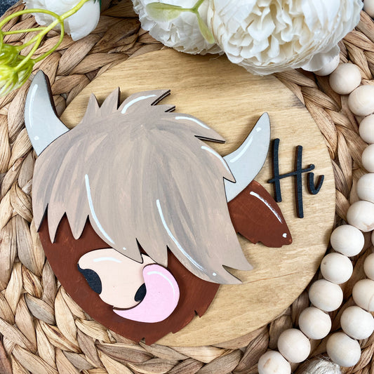 Highland Cow Door Hanger SVG | Cow Face SVG | Farmhouse Welcome Sign SVG | Glowforge SVG Laser Cut File | Cricut SVG