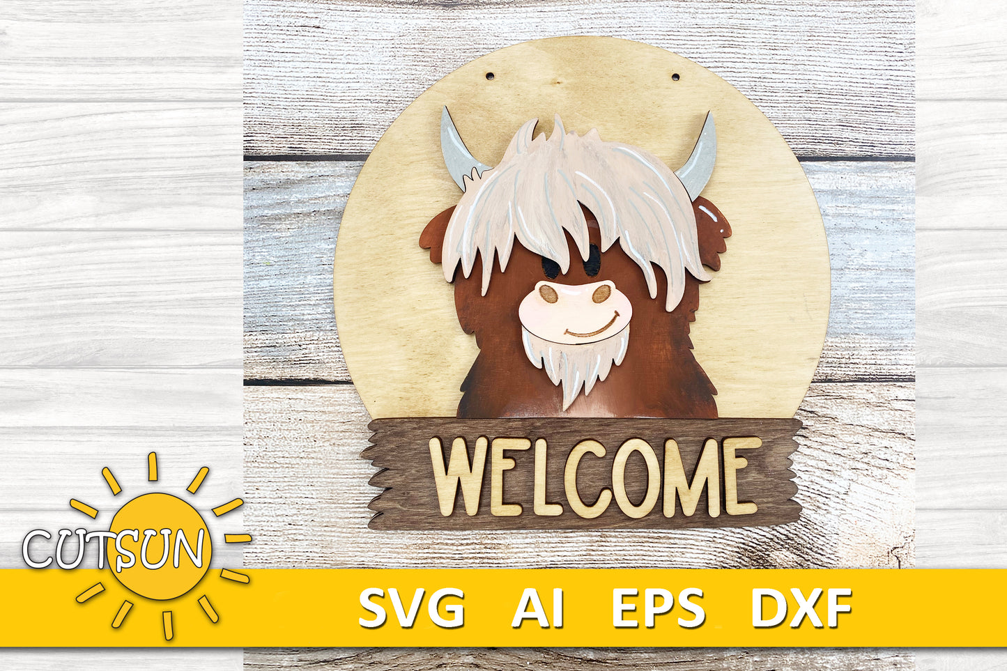 Highland Cow Door Hanger SVG | Round Interchangeable Sign Base File | Welcome Sign Laser Cut File