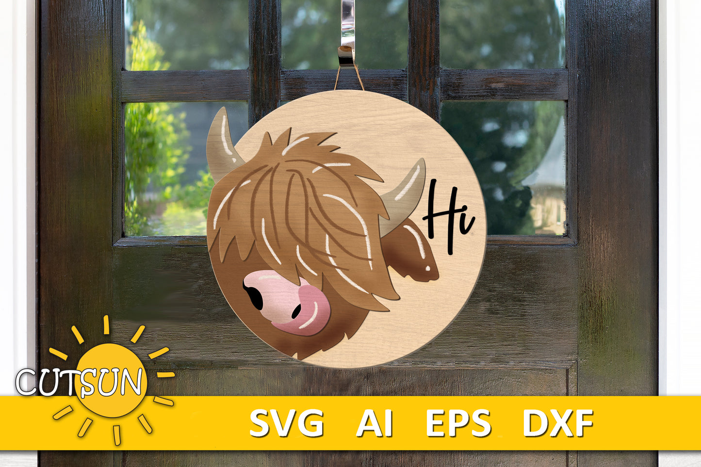 Highland Cow Door Hanger SVG | Cow Face SVG | Farmhouse Welcome Sign SVG | Glowforge SVG Laser Cut File | Cricut SVG
