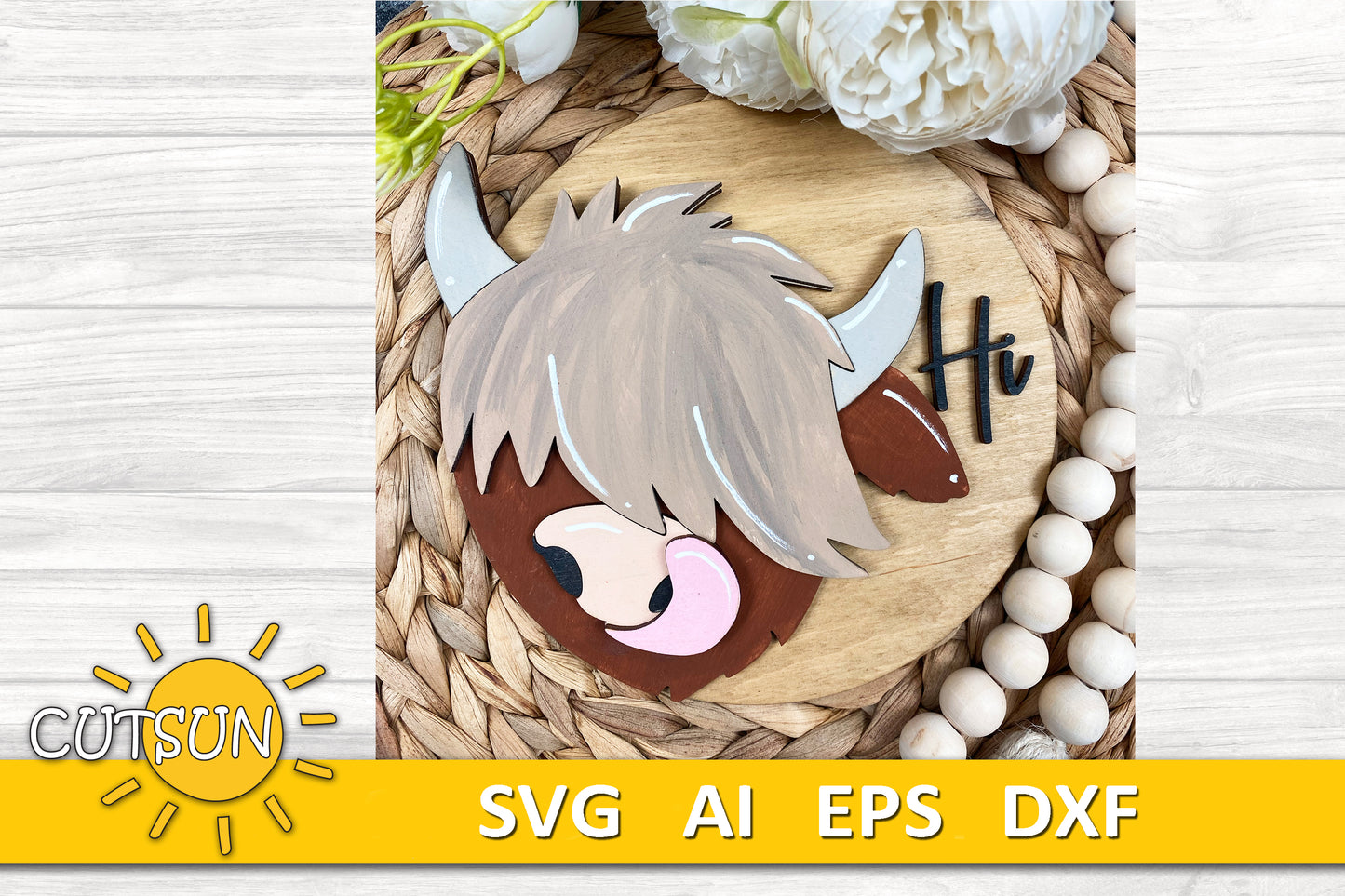 Highland Cow Door Hanger SVG | Cow Face SVG | Farmhouse Welcome Sign SVG | Glowforge SVG Laser Cut File | Cricut SVG