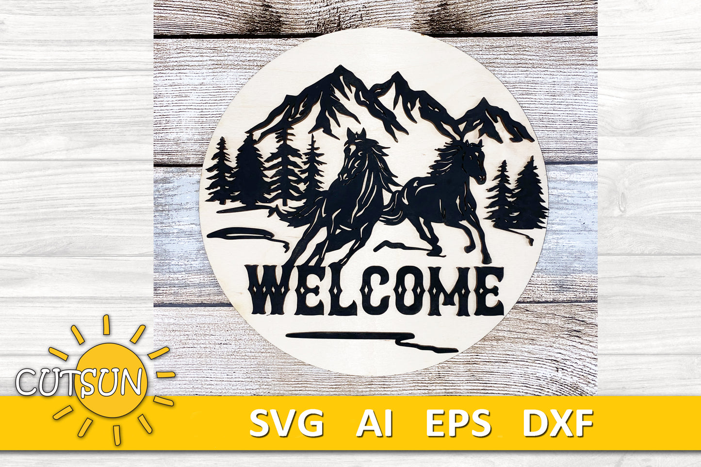 Running horses door hanger SVG Wild horses welcome sign SVG Farmhouse door hanger svg Glowforge SVG Laser cut file Cricut svg Silhouette svg