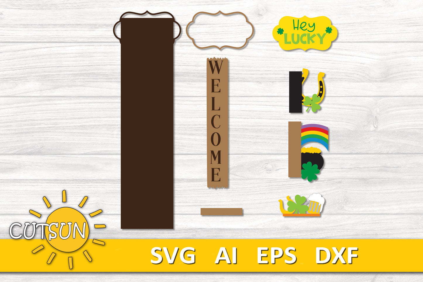 St Patricks day porch sign add-on with a free Interchangeable Porch leaner SVG included Glowforge SVG Laser cut file