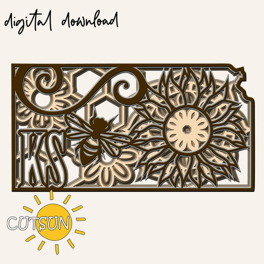 3D Layered Kansas state Mandala SVG - 6 layers | Laser cut file | Cricut svg