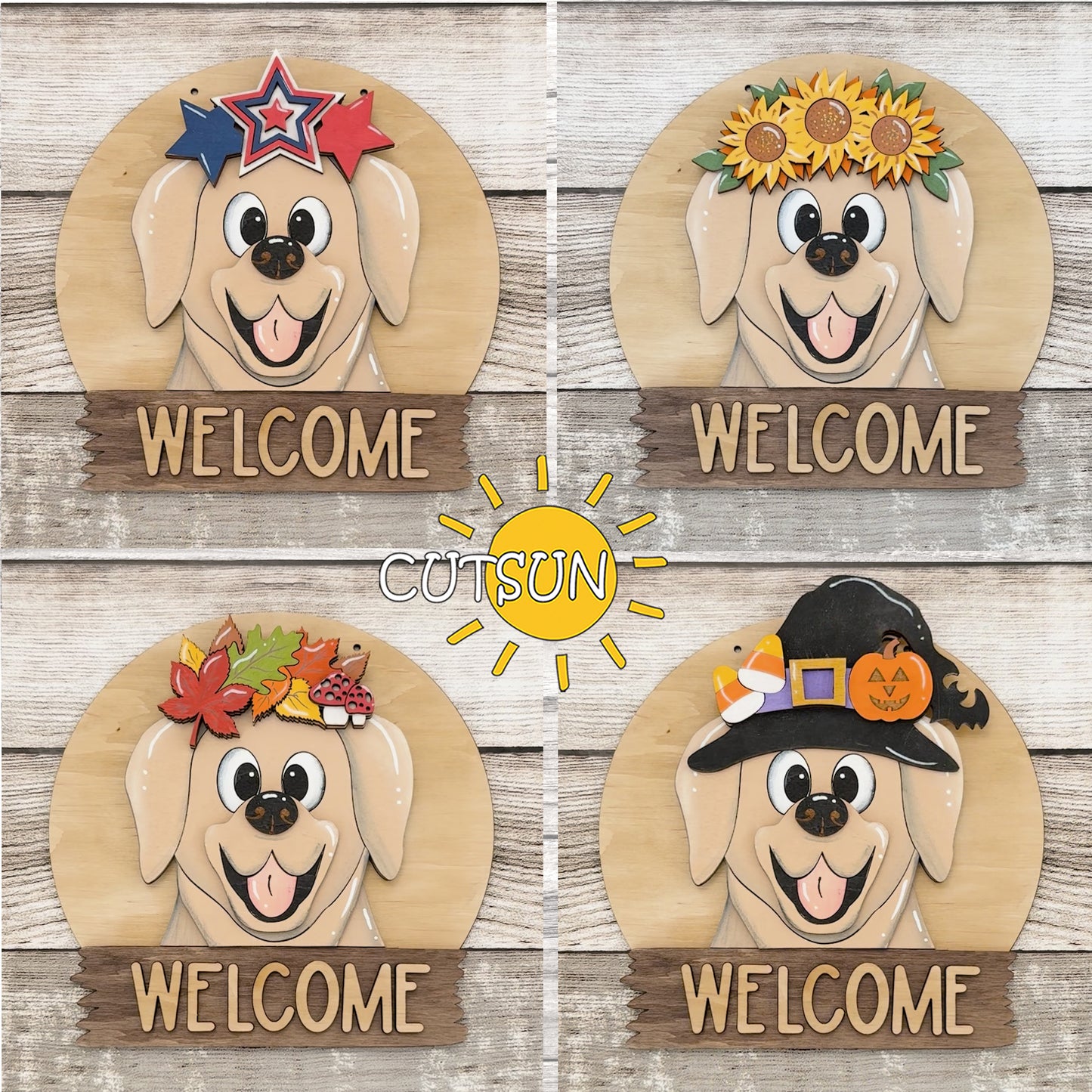 Labrador Interchangeable Round Sign SVG | Dog Door Hanger Laser Cut File | Pet Lover Welcome Sign SVG