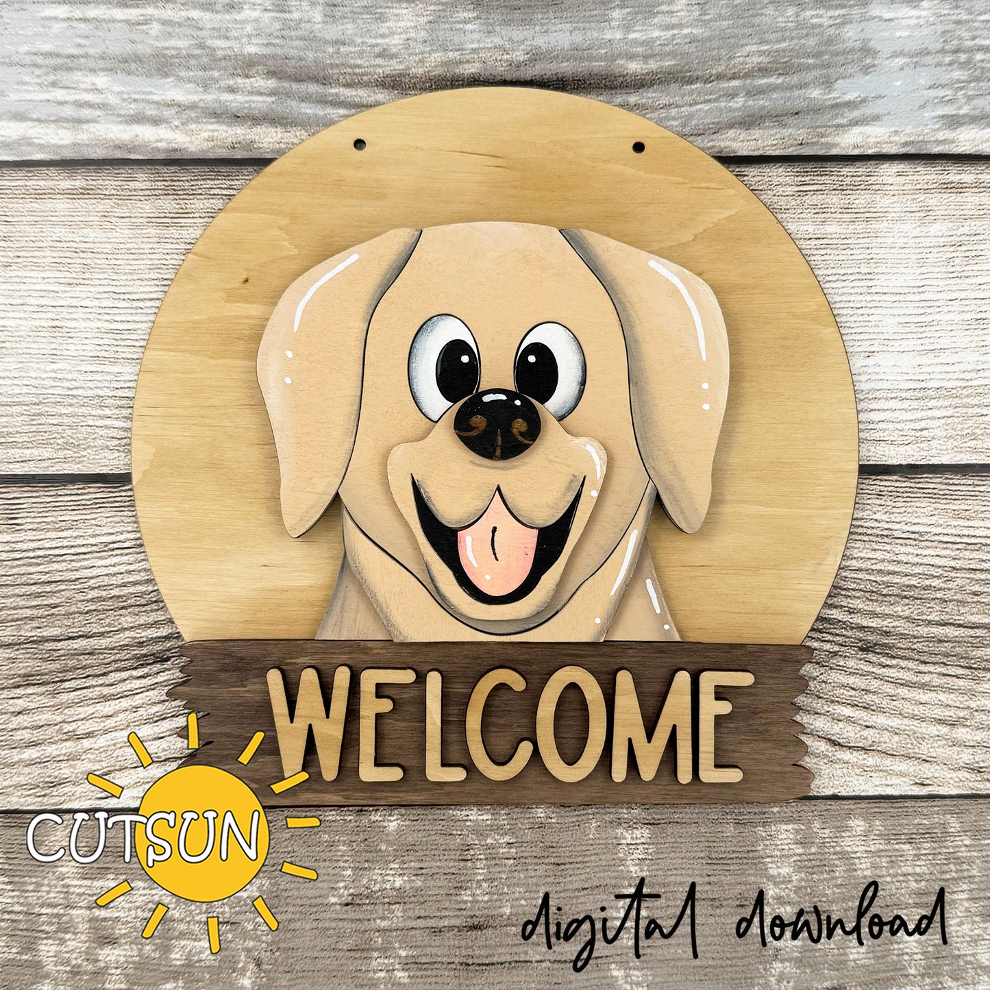Labrador Interchangeable Round Sign SVG – layered dog door hanger laser cut file for pet lovers and home décor.