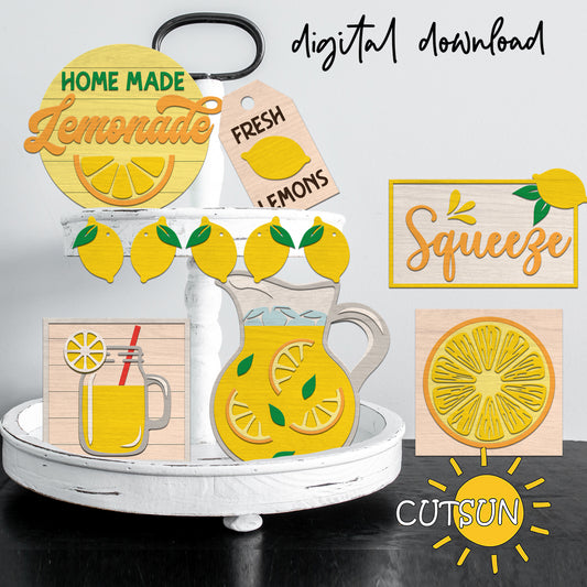 Homemade Lemonade SVG | Summer Tiered Tray Decor Laser Cut File | Lemonade Tier Tray SVG | Citrus Kitchen Sign SVG