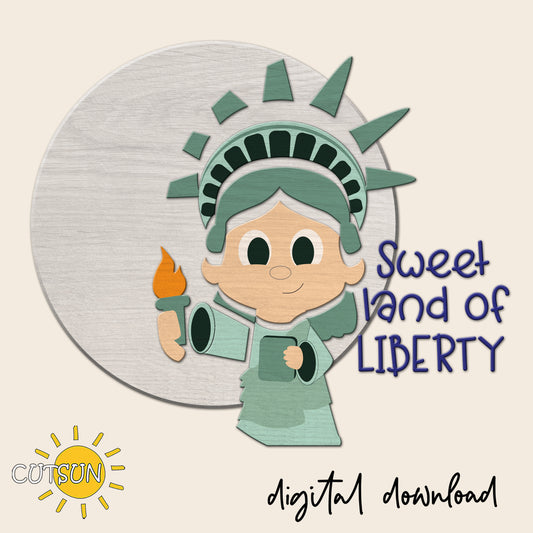 Liberty Door Hanger SVG – Sweet Land of Liberty Sign | Patriotic Round Door Sign | 4th of July Decor Laser Cut File