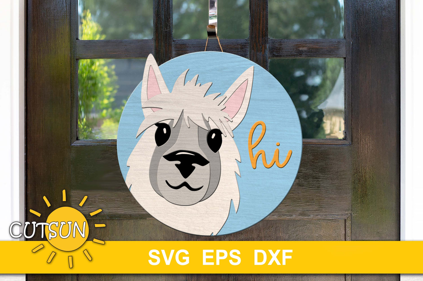 Llama hi door hanger svg